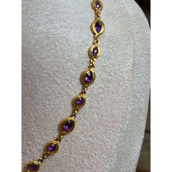 Gold-Tone Necklace With Purple Gemstones - Picture 6 of 12